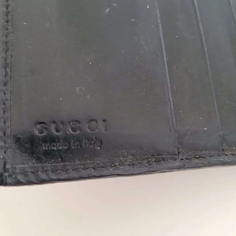 GUCCI G‎ Logo Leather Card Bil Wallet Medium 90s Bifold Black Vintage Tom Ford